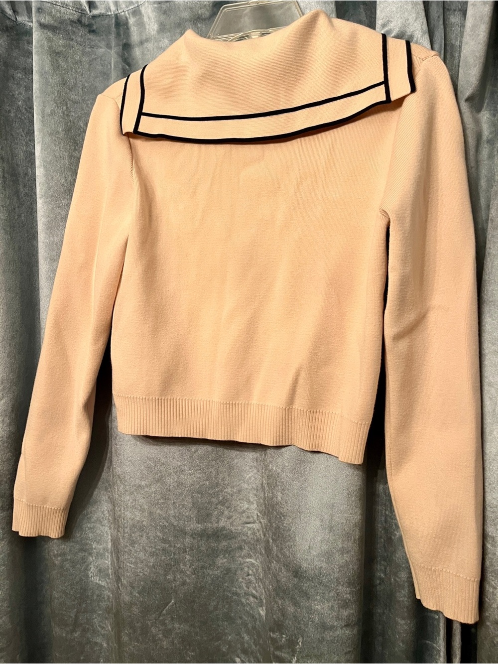 Sandro Paris Beige & Black Sailor Collar Knit Sweater Midi Skirt Set XS - Picture 11 of 13